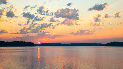 Colorful sunrise on lake Ouachita 