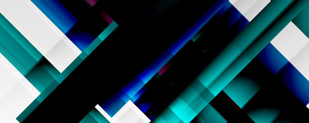 Geometric abstract backgrounds with shadow lines, modern forms, rectangles, squares and fluid gradients. Bright colorful stripes cool backdrops