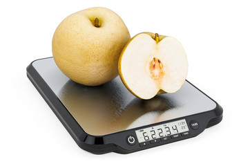 Kitchen Scales with Chinese pears Nashi. 3D rendering