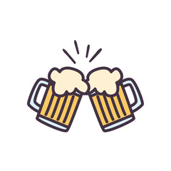 beer glasses colliding line and fill style icon vector design