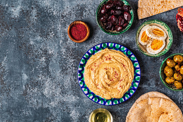 Hummus - traditional dish of Israeli and Middle Eastern cuisine.