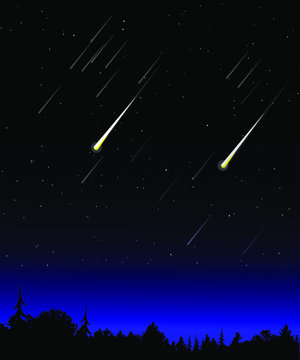 Estrellas fugaces, cielo nocturno. Lluvia de meteoros. Lágrimas de San Lorenzo.