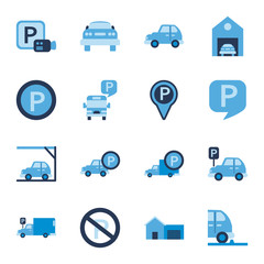 parking flat style icon set vector design