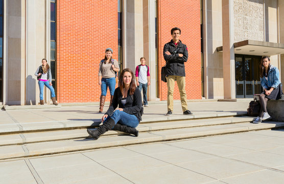 Students on campus steps