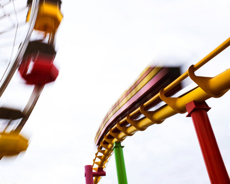 Blurred view of roller coaster ride