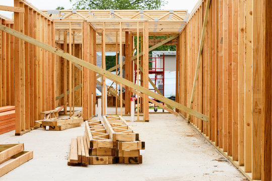 Wooden frame on construction site