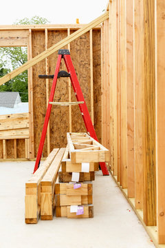 Ladder and wooden frame at construction site