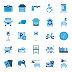 parking flat style icon set vector design