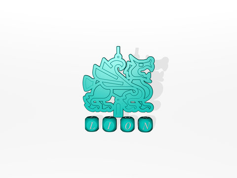 LION 3D icon over cubic letters - 3D illustration for animal and background