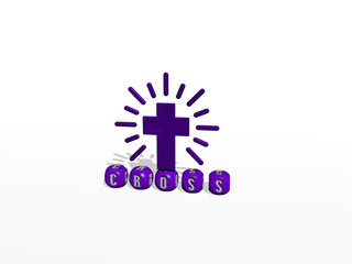 CROSS cubic letters with 3D icon on the top - 3D illustration for background and church