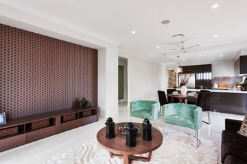Interior scene of modern house space integrating living room