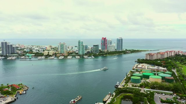 Aerial hyperlapse approach Miami Beach Florida 4k