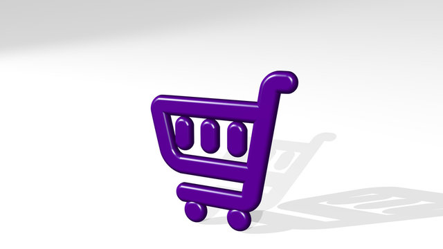 shopping cart 3D icon casting shadow - 3D illustration for background and business