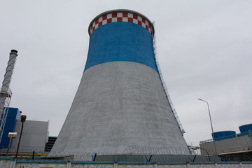 Thermal power plant cooling towers at close range.