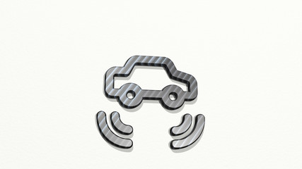 AUTO PILOT CAR RADIUS 3D icon on the wall - 3D illustration for automobile and background