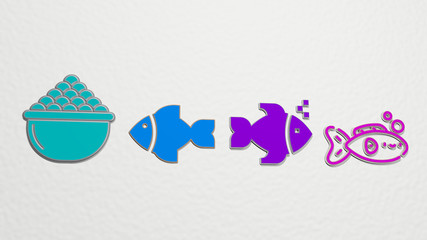 FISH 4 icons set - 3D illustration for background and animal