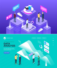 Series of abstract, isometric images on the theme People and Businessmen are doing business, Marketing and finance vector isometric concept, Vector illustration