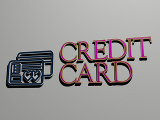 credit card icon and text on the wall - 3D illustration for business and bank