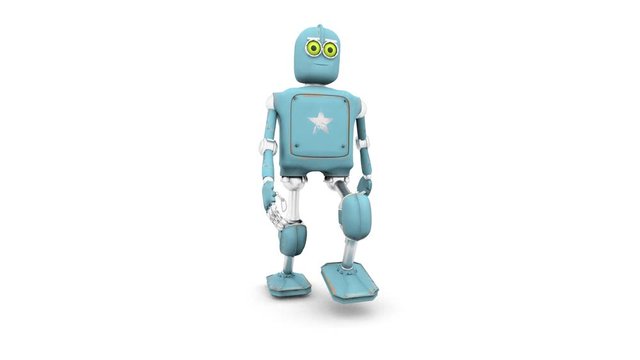 Robot Cartoon funny 3D video render  - walk cycle. isolate on white