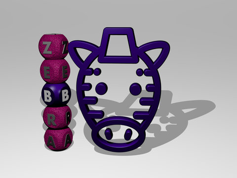 ZEBRA 3D icon and dice letter text - 3D illustration for animal and background