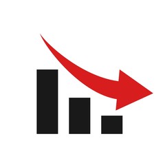 Financial decrease icon flat design, down arrow red