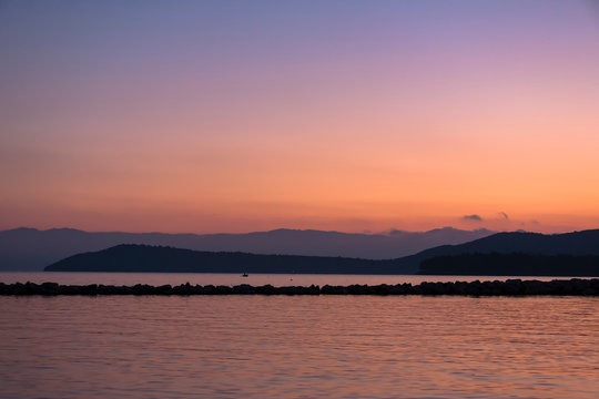 Dawn over the Ambracian Gulf from Vonitsa, Aetolia-Acarnania, Greece