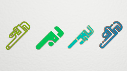 pipe wrench 4 icons set - 3D illustration