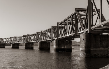 Steel truss railway bridge across Tauranga harbour.