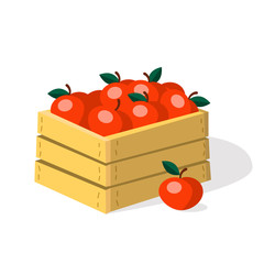 Crate full of red apples. Cartoon vector illustration isolated on white background.