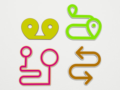ROUTE 4 icons set - 3D illustration for road and background