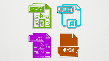 FLAC colorful set of icons - 3D illustration