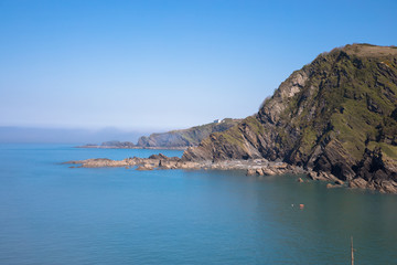 Views of Ilfracombe Harbour looking towards Beacon Point, Devon, UK