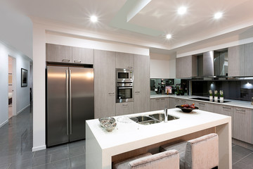 Trendy modern dining room and dinner table