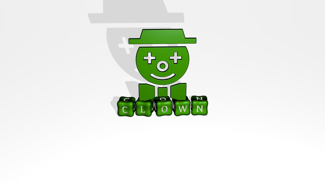 CLOWN 3D icon object on text of cubic letters - 3D illustration for cartoon and circus