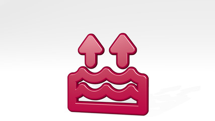 natural disaster water level rise 3D icon casting shadow - 3D illustration for background and beautiful