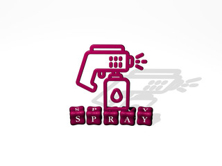 spray 3D icon on cubic text - 3D illustration for background and paint
