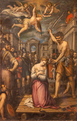 RAVENNA, ITALY - JANUARY 28, 2020: The painting of Decapitation of holy Margaret of Antioch in...