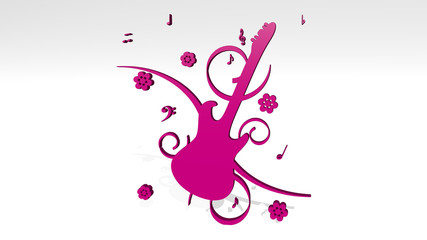 electric guitar 3D icon casting shadow - 3D illustration for background and design