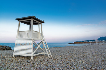 lifeguard tower on the beach in the morning