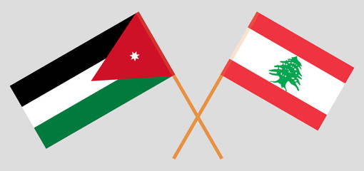 Crossed flags of Lebanon and Jordan