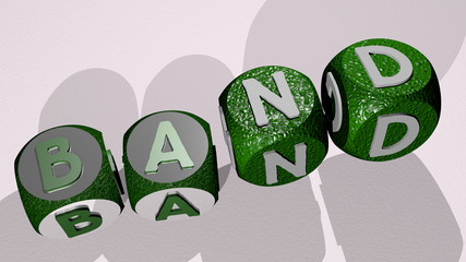 BAND text by dancing dice letters - 3D illustration for background and concert