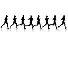 Fototapeta na wymiar Set of silhouettes. Runners on sprint men and women