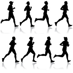 Set of silhouettes. Runners on sprint men and women