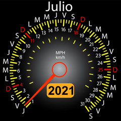 2021 year calendar speedometer car in Spanish July