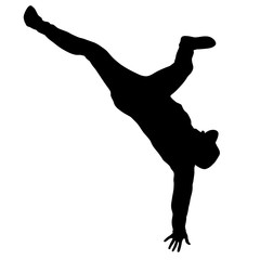 Black Silhouettes breakdancer on a white background