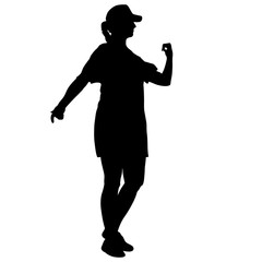 Black silhouettes dancing woman on white background