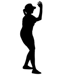 Black silhouettes dancing woman on white background