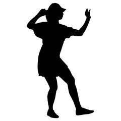 Black silhouettes dancing woman on white background