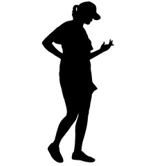 Black silhouettes dancing woman on white background