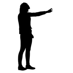 Silhouettes woman taking selfie with smartphone on white background